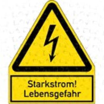 Schild "Starkstrom! Lebensgefahr" aus Aluminium, 244 x 200 mm