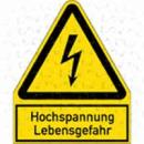 Schild "Hochspannung Lebensgefahr" aus Folie, 244x200 mm